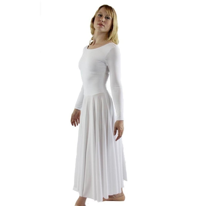 Danzcue Womens Praise Loose Fit Full Length Long Sleeve Dance Dress, White, Large - Image 1